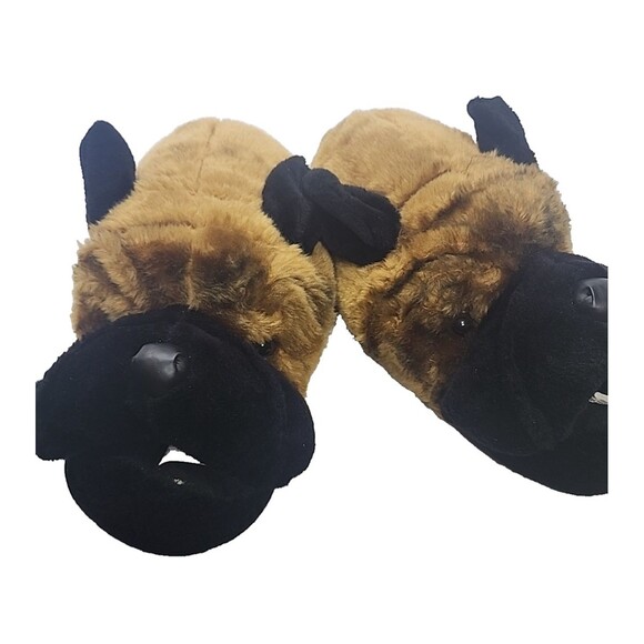Boxer Dog Face Bootie Slippers Faux Fur Plush Men’s US 13-14 Adult Funny Cozy - Picture 2 of 8